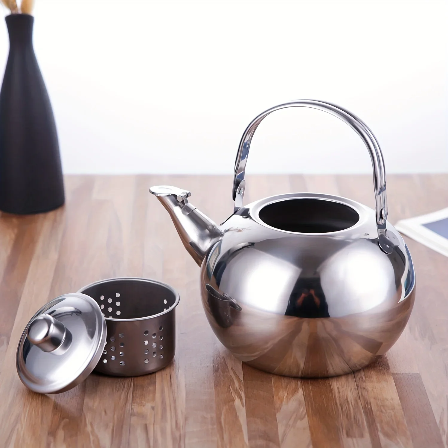 Stainless Steel Teapot Metal Stovetop Camping Coffee Pot Removable Infuser Kitchen Tea Kettle Boiling Water Pot Easy To Clean