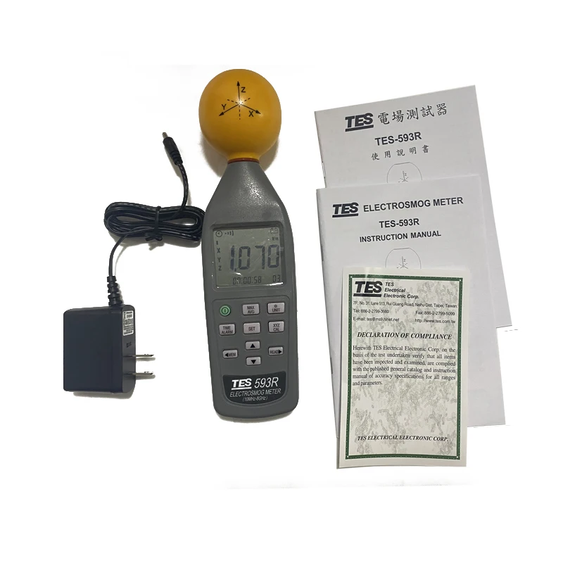 100% Original New TES-593 EMF Meter Triaxial Data Logger The Electromagnetic Radiation Detector + ping radiation detector,emf meter tester