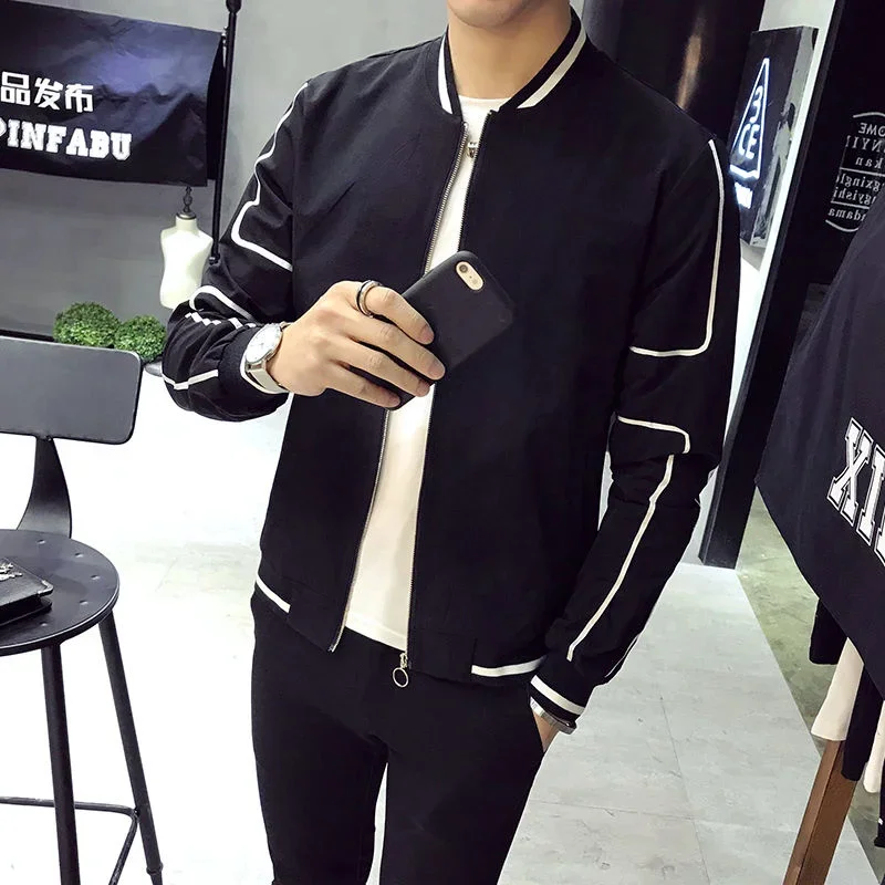 

Jaqueta Masculina Autumn Men's Color Stitching Jacket White Vintage Bomber Jacket Black Bomber Jackets Men Club Outfit Men