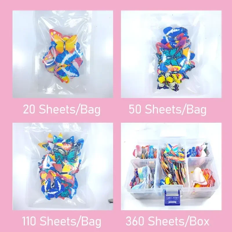 Butterfly Flower Shape Cake Decoration Glutinous Wafer Paper Dessert Toppers Happy Birthday Party Decor