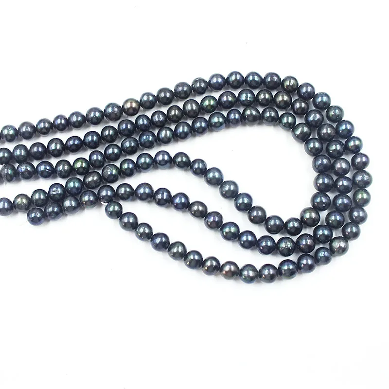 

3 strand 9-10MM natural black nearly round freshwater pearl loose beads 15”