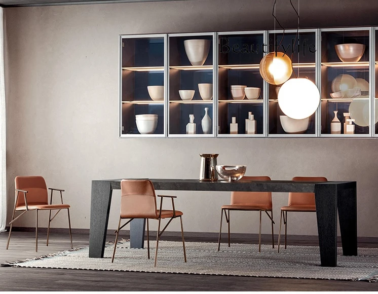

Italian Minimalist Solid Wood Long Table Modern Minimalist Stone Plate Desk