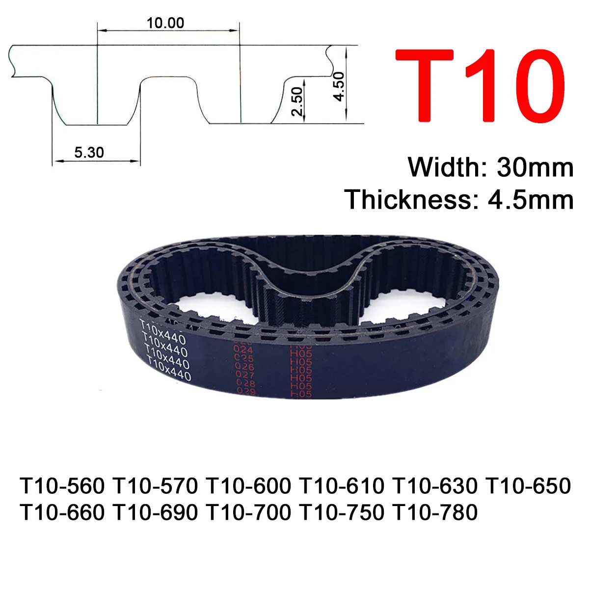 Largura 30 mm T10 Borracha Arco Dentário Correia Dentada Passo Comprimento 560 570 600 610 630 650 660 690 700 750 780 Milímetros Correias Síncronas 1pc