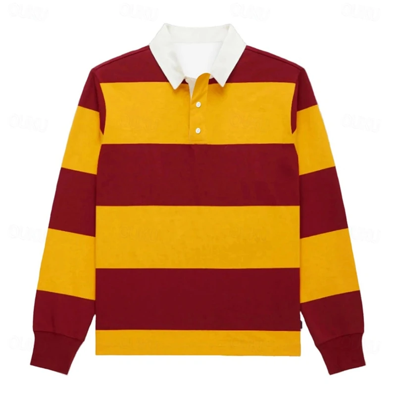 Polo da uomo a righe moda semplice casual autunno manica lunga polo da golf stampata in 3D top larghi e traspiranti con risvolto - immagine 2