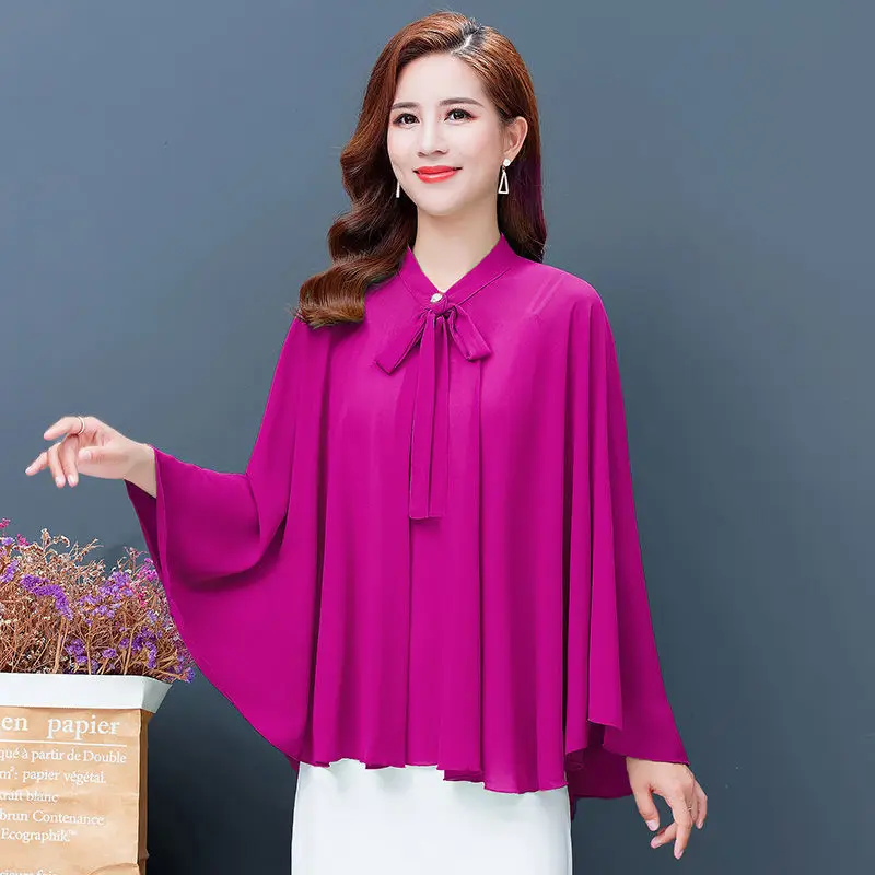 2022 Summer New Shawl Chiffon Sunscreen Clothes Women Lace Up Cloak  Thin Air Conditioning Cardigan Lady Poncho Capes 2022 summer new shawl chiffon sunscreen clothes women lace up cloak thin air conditioning cardigan lady poncho capes blue