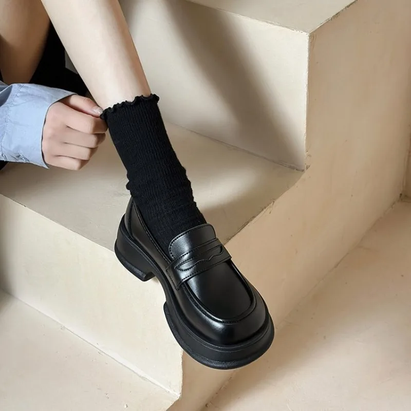 Shallow Mouth Woman Casual Shoe Slip-on Autumn Oxfords Female Footwear Loafers British Style Clogs Platform Fashion Ladies Shoes