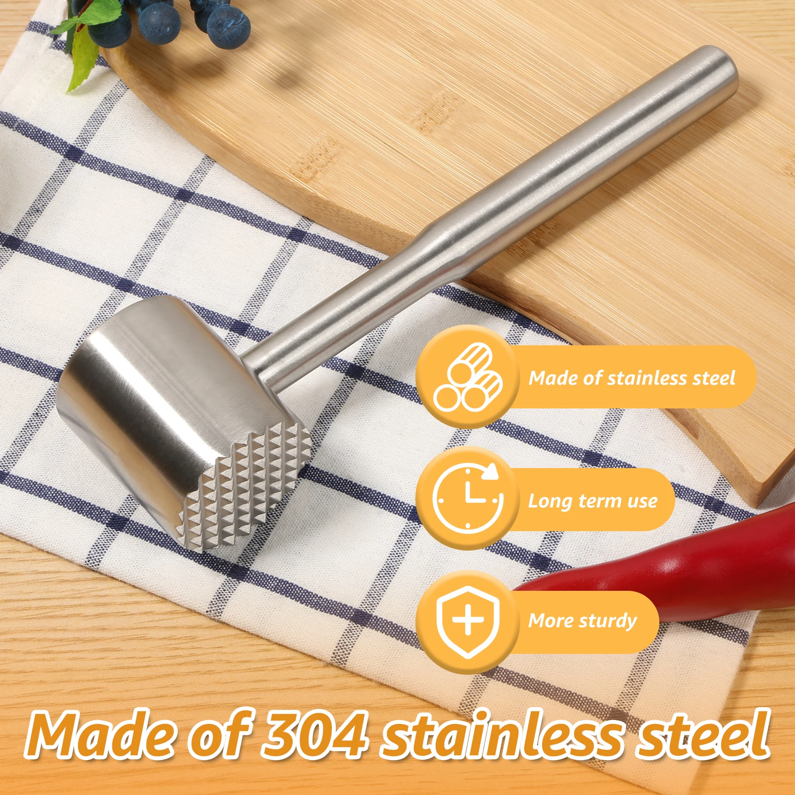 Dual Head Meat Hammer 304 Stainless Steel Meat Mallet Ergonomic Handle Non Slip Grip Steak Tenderizing Home Kitchens meat tenderizer meat hammer