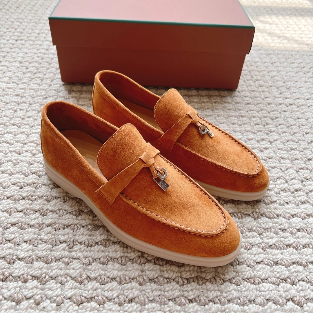 Genuine leather loafers for women's shoes one foot shallow mouth flat sole single shoe soft sole lazy bean shoes for men's shoes