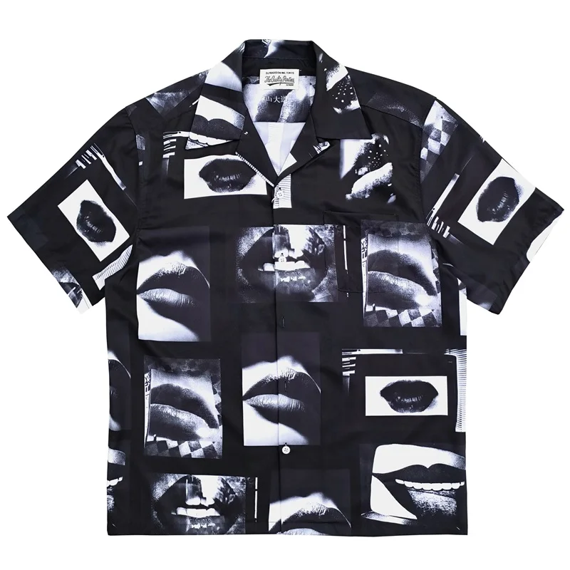 WACKO MARIA Fashion Prints Lips Shirts High Quality Mens Womens Casual Loose Hip Hop Brand Hawaii Short Sleeve Shirts 3