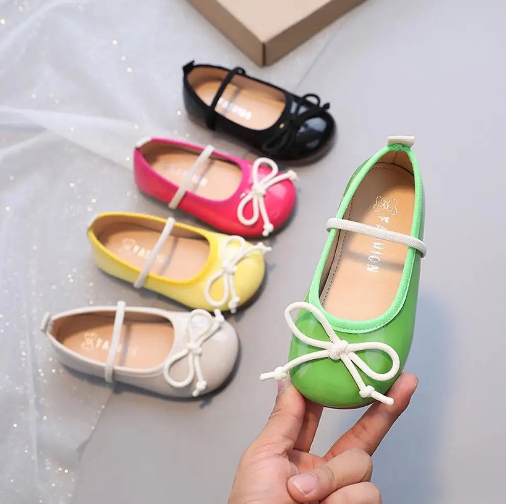 

Toddler Children Shoes Korean Style Girls Patent Leather Bowtie Round Toe Soft Sole Princess Shoes Kids Infant Dresses Flats