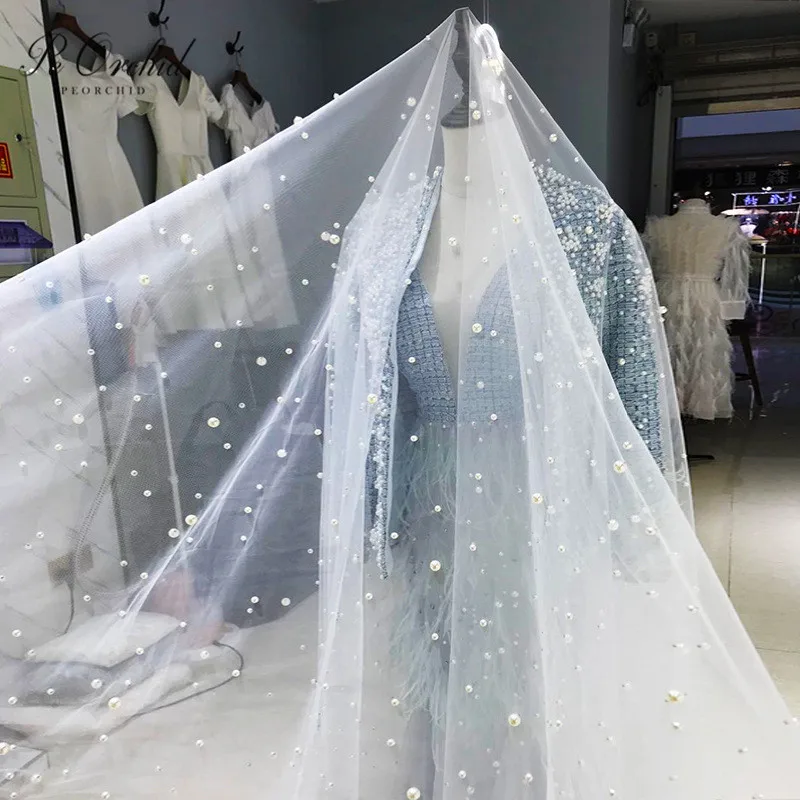 

PEORCHID Luxury 3m Pearl Veils For Bride Accessories Voile Long Mariage Ivory Velo Sposa One Layer Church Cathedral Wedding Veil