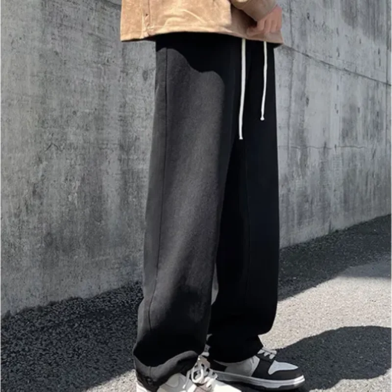 Men's Clothing Temperament Commuting Autumn Winter New Fashion Drawstring Splicing Pockets Casual Versatile Solid Color Pants