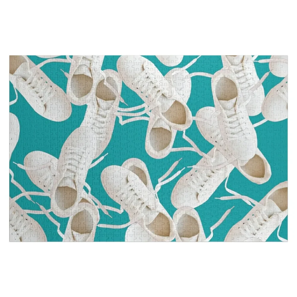 

teal tennis sneakers Jigsaw Puzzle Adult Wooden Custom Wooden Name Puzzle