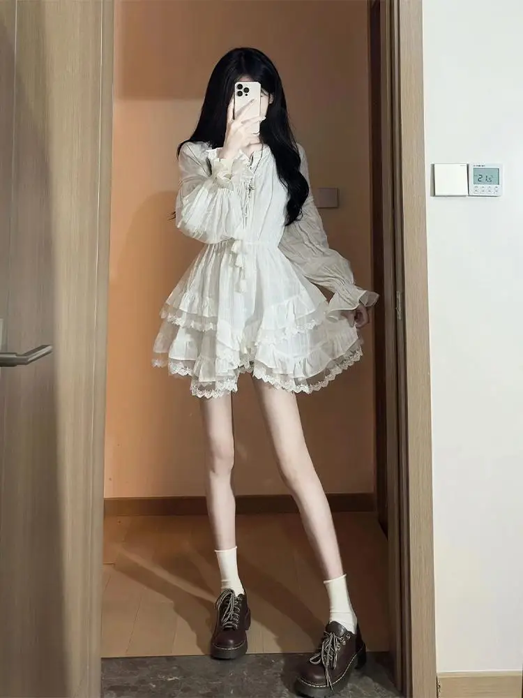 

French Pure Desire Long Sleeve Dress Women's Autumn Waist Irregular Cake Dress