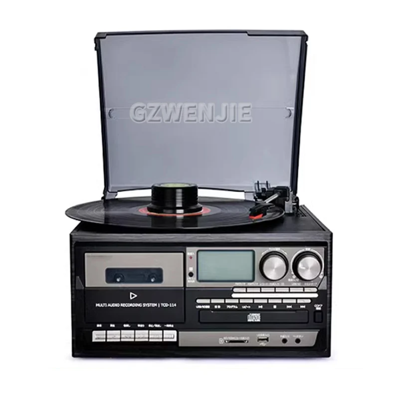 Versatile Multifunctional Vintage Phonograph 3 Speed Adjustable Vinyl Record Player Record Player CD Cassette FM/AM Radio