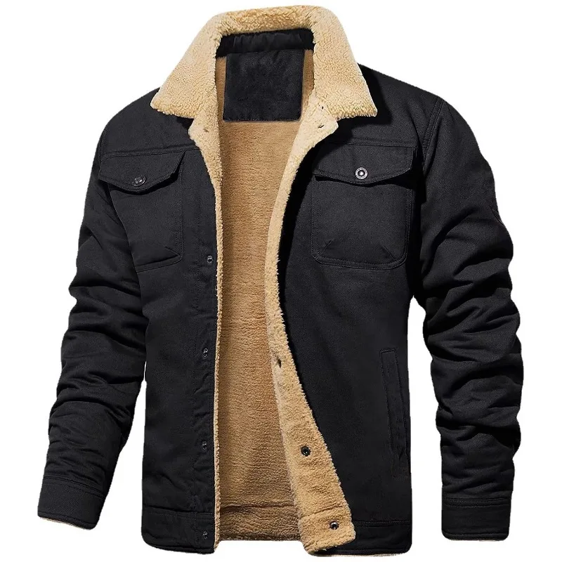 

jacket coat Winter Jacket High-quality Male Plush Thicken Wool Jacket Men's Lapel Embroidery Thick Warm Cargo Jackets Coats 3XL