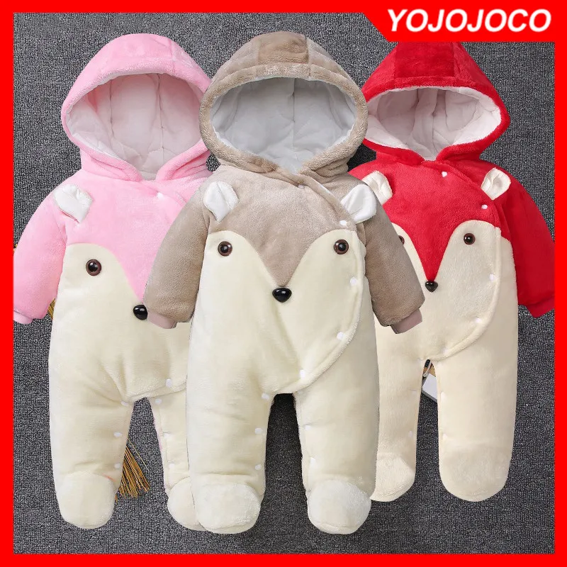 Baby clothes winter thick warm warm jumpsuit robe romper newborn cartoon bear cute baby boy jumpsuit baby girl hooded