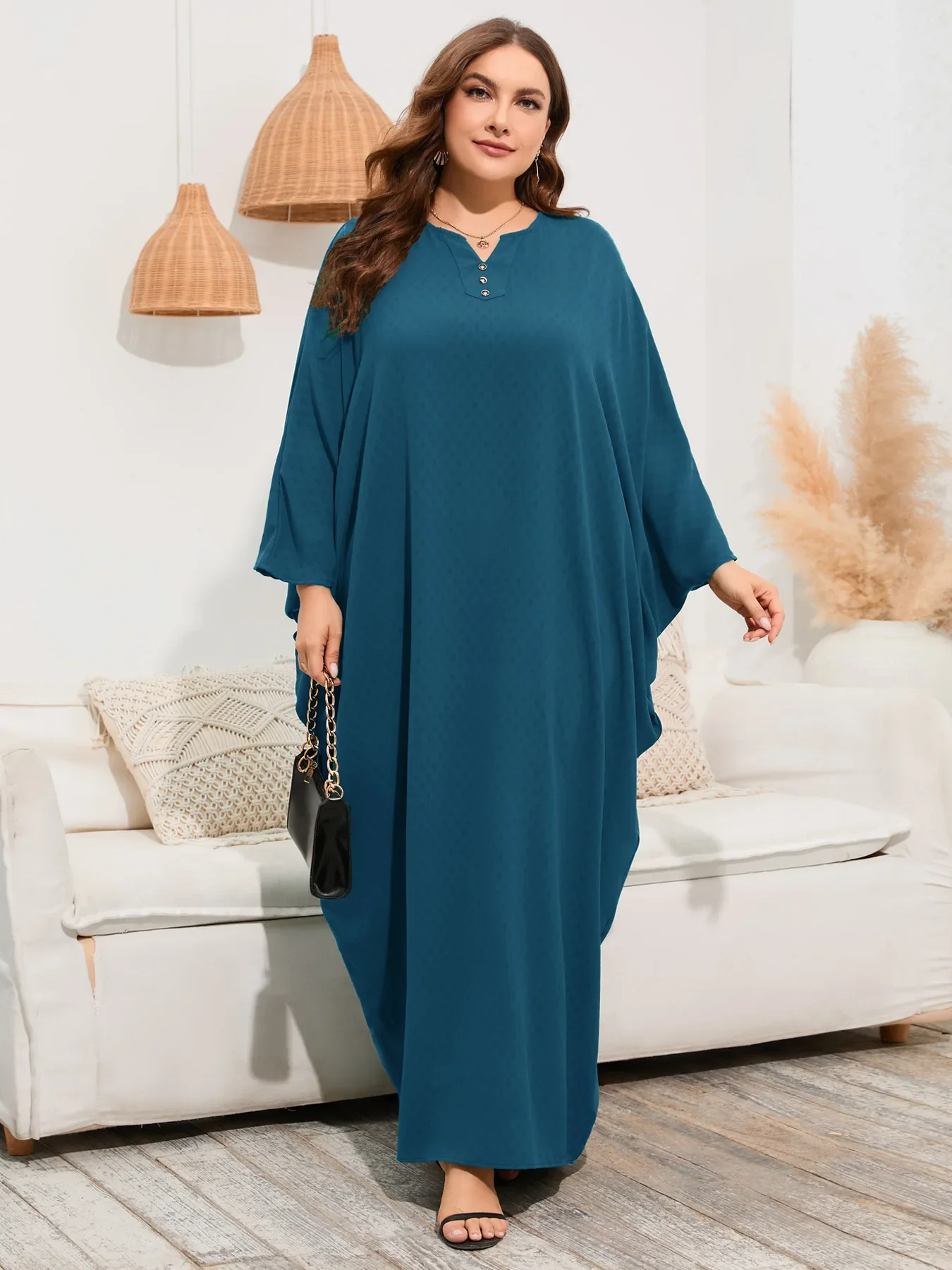 

Eid Muslim Long Dress for Women Muslim Bat Sleeve Loose Robe Caftan Abaya Vestidos Party Abayas Ramadan Kaftan Jalabiya 2024