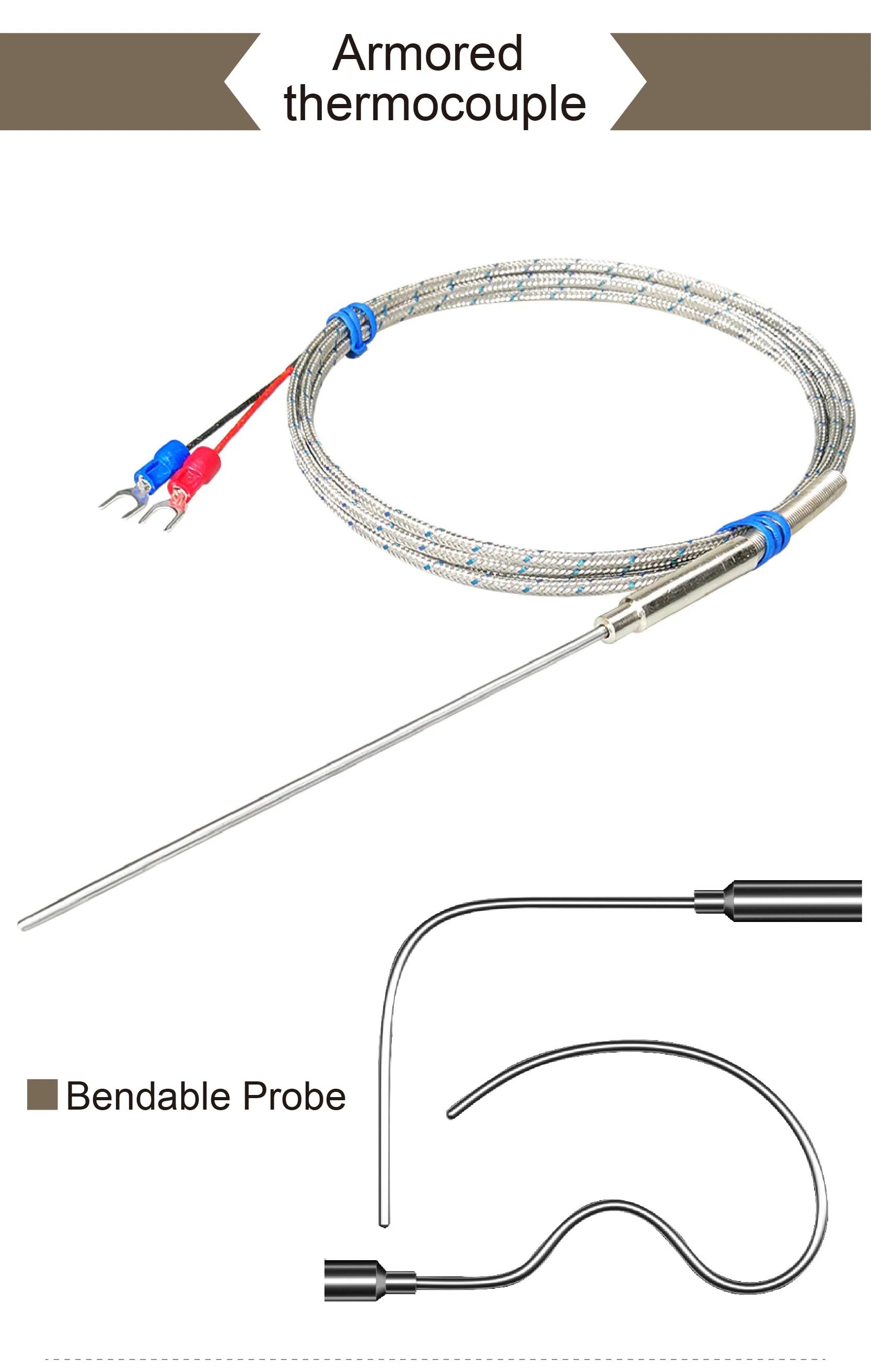 WRNK‑191 K type armored thermocouple sensor flexible stainless steel probe high