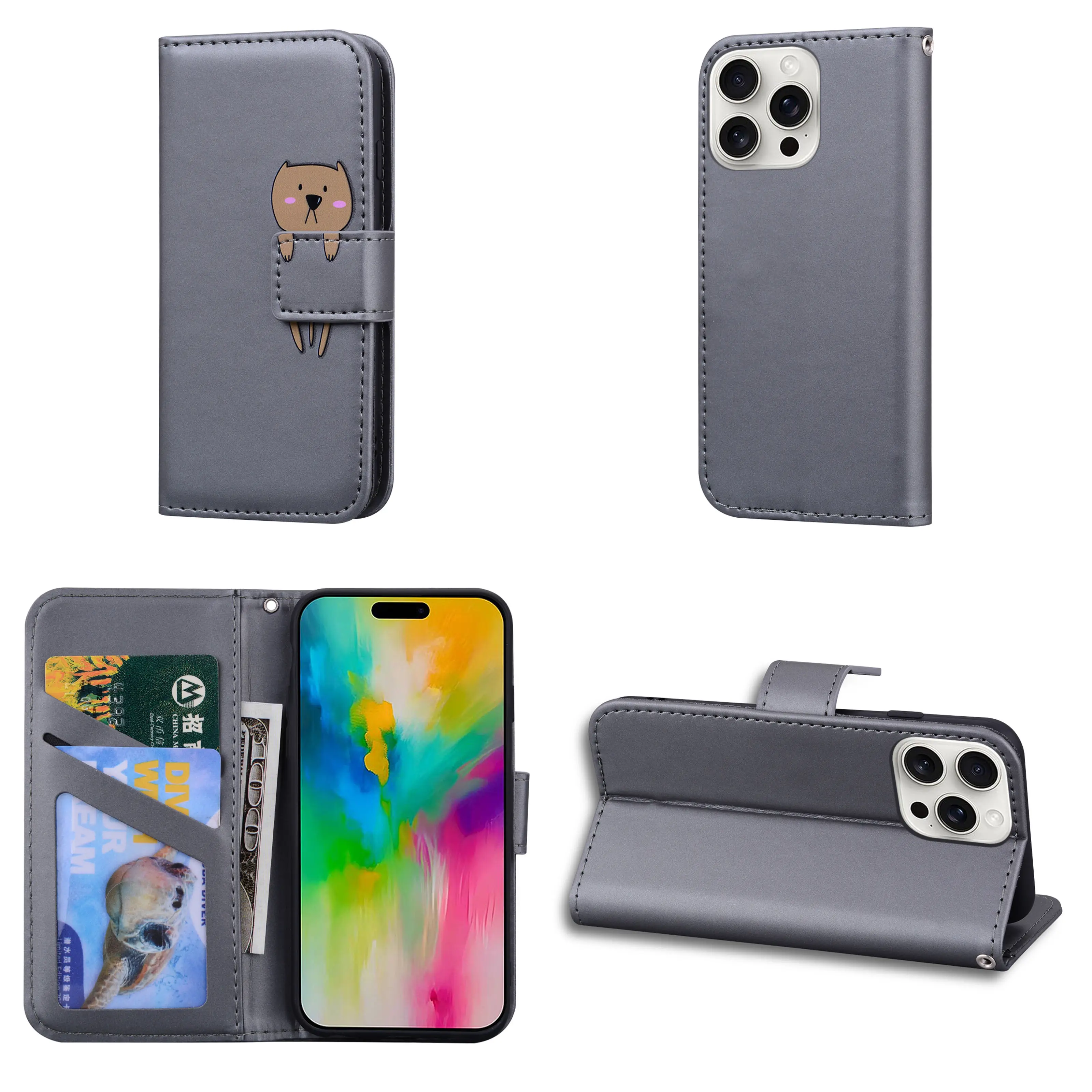 Magnetic Leather Wallet Case with Shockproof Cartoon Design and Flip Cover