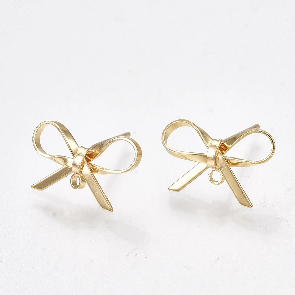 50 PCS Brass Stud Earring Findings with Loop Bowknot Gold Plated for Making DIY Earring  Jewelry  Acessories