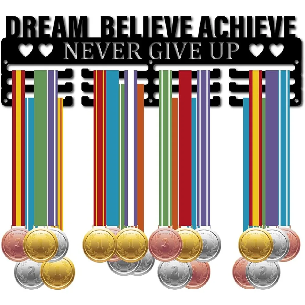 

Medal Holder Display Hanger Rack Sports Dream Believe Achieve Never Give Up Metal Iron Wall Mount for Race Runner Players