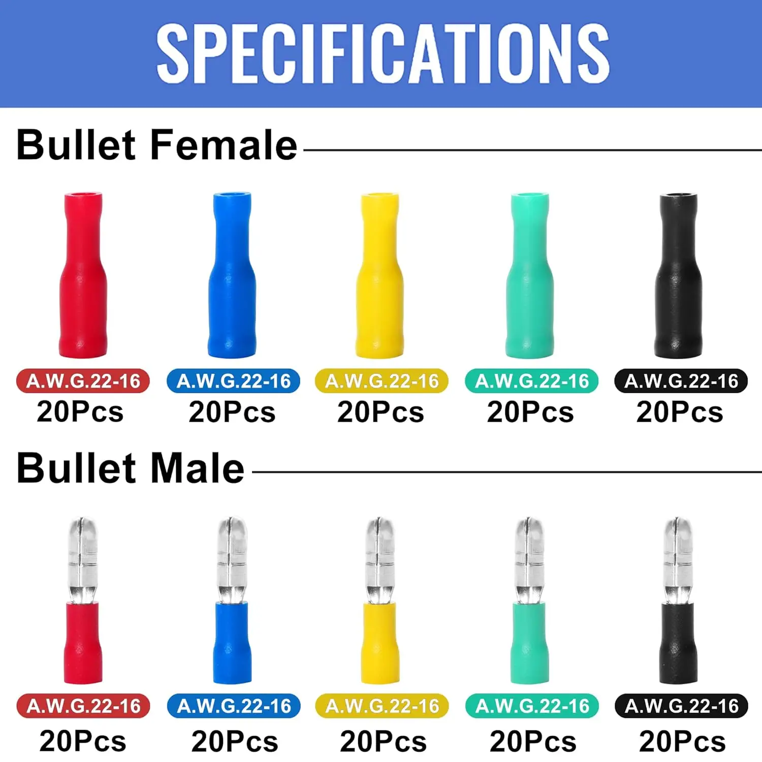 110 Pezzi Connettori Elettrici A Proiettile - Terminali A Crimpare Isolati Per Cablaggi