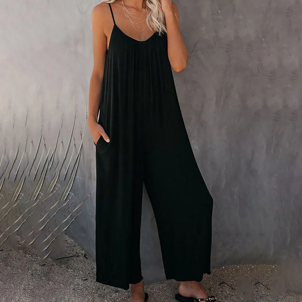 

Women's Sleeveless Casual Style Summer Commuting Thin Fashion Polyester Material New Fashion Round Neck Strap Printed Jumpsuit