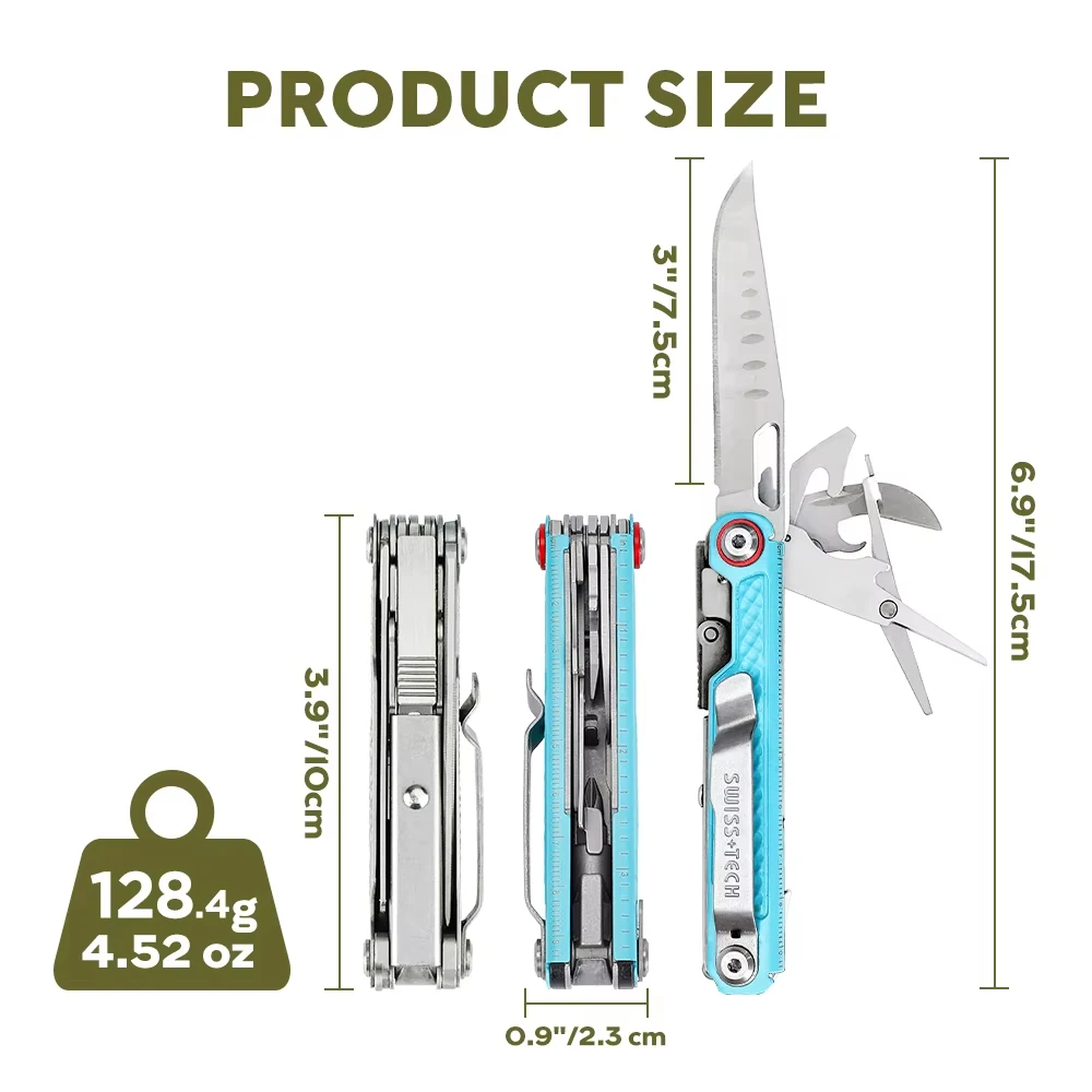SWISS TECH 11 in 1 미니 멀티툴 다기능 도구(가위 드라이버 포함) EDC 야외 생존 핸드 툴