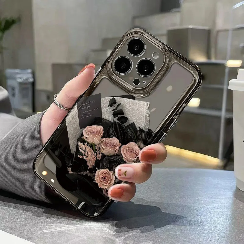 Elegant Black Floral Clear Case with Rose Design - Soft Protective Phone Cover