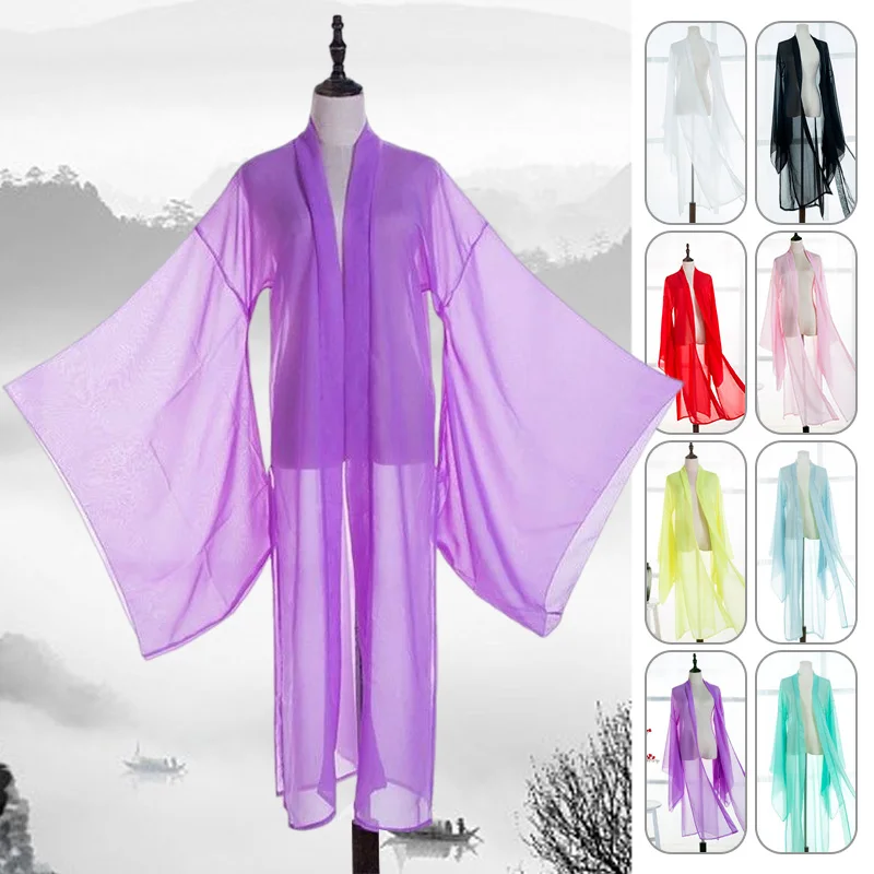 Summer Thin Ancient Chinese Large Sleeve Shirt Tulle Tang Dynasty Hanfu Cardigan Dance Clothes Cosplay Stage Costume Hanbok myanmar laos yellow jade large nine dragons seal the first emperor of ancient china qin dynasty signet national assembly seal