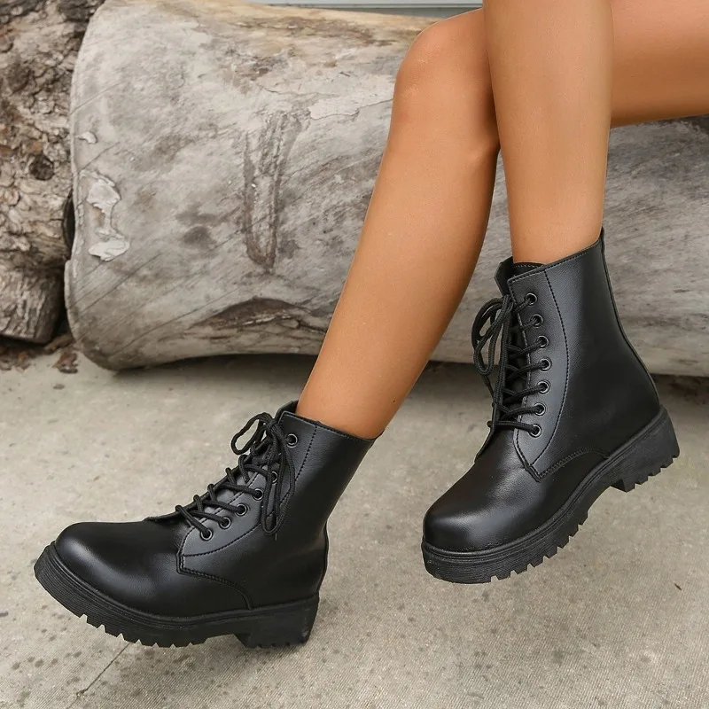 

Лидер продаж 2023, зимняя обувь для женщин, женские ботильоны на шнуровке спереди, женская обувь на квадратном каблуке, женские повседневные ботинки на низком каблуке