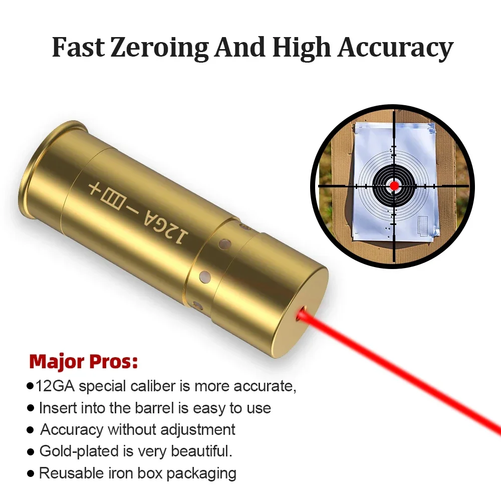 Laser Sight 12GA Red Laser Boresighter Cartridge Dot for Pistol Rifle Scope Hunting Training