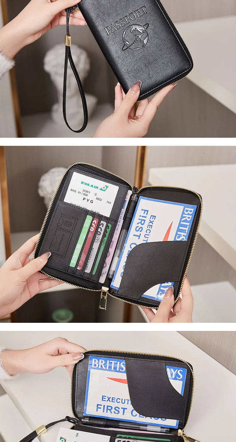 Modische und Tragbare RFID-Reisepasshülle aus PU-Leder Multifunktionale Kreditkarten- und Reisepass-Tasche Neutrales Reisezubehör – Detail 8