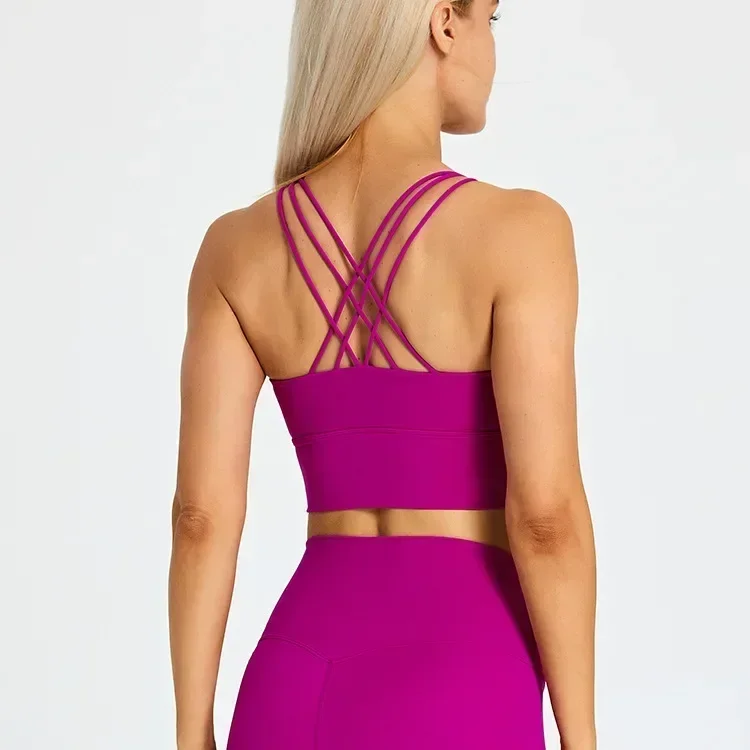 Lemon Longline Sports Bras Vest Top Women Padded Criss Cross Fitness Yoga Bras Gym Workout Bras Exercise Athletic Brassiere
