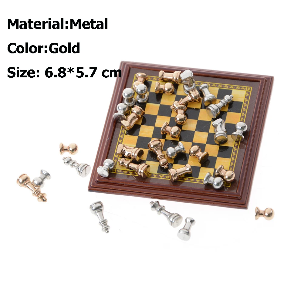 Dollhouse Miniature 1:12 Toy A Set Of Metal Chess Set board game magnetic chess set wooden chess foldable chess board table games folding chess board chess pieces and board chess pieces chess timer chess puzzle game