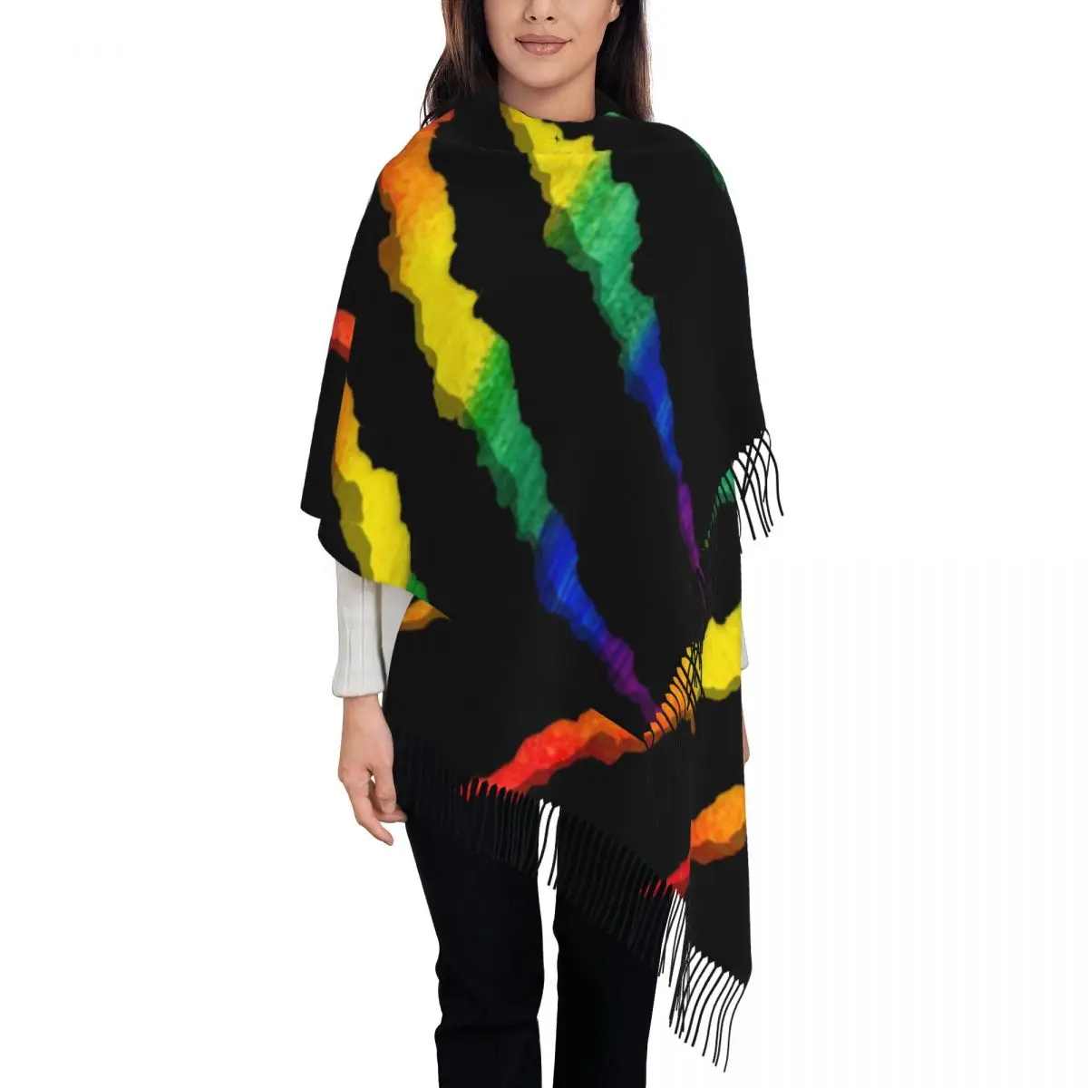 

LGBT Ripped And Shredded Scarf Women Men Fashion Winter Shawl Wraps GLBT Gay Lesbian Pride Tassel Wraps