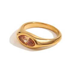 E.B.belle Colorful Zircon Seal Ring in Hypoallergenic 18K Gold - Plated Stainless Steel Jewelry - 8 (Brown)