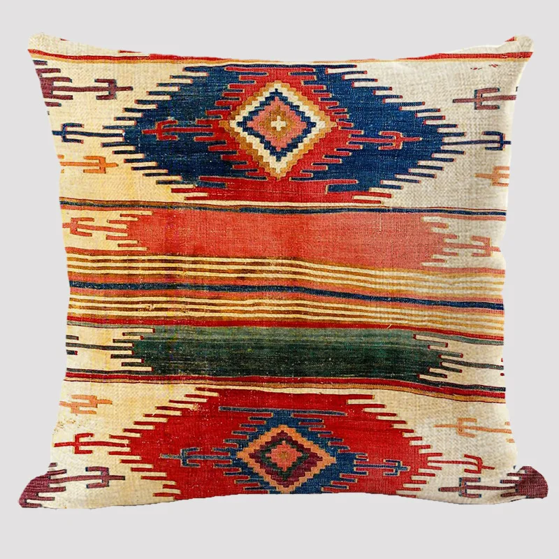 Bohemian Patterns Linen Cushions Case Multicolors Abstract Ethnic Geometry Print Decorative Pillows Case Living Room Sofa Pillow 