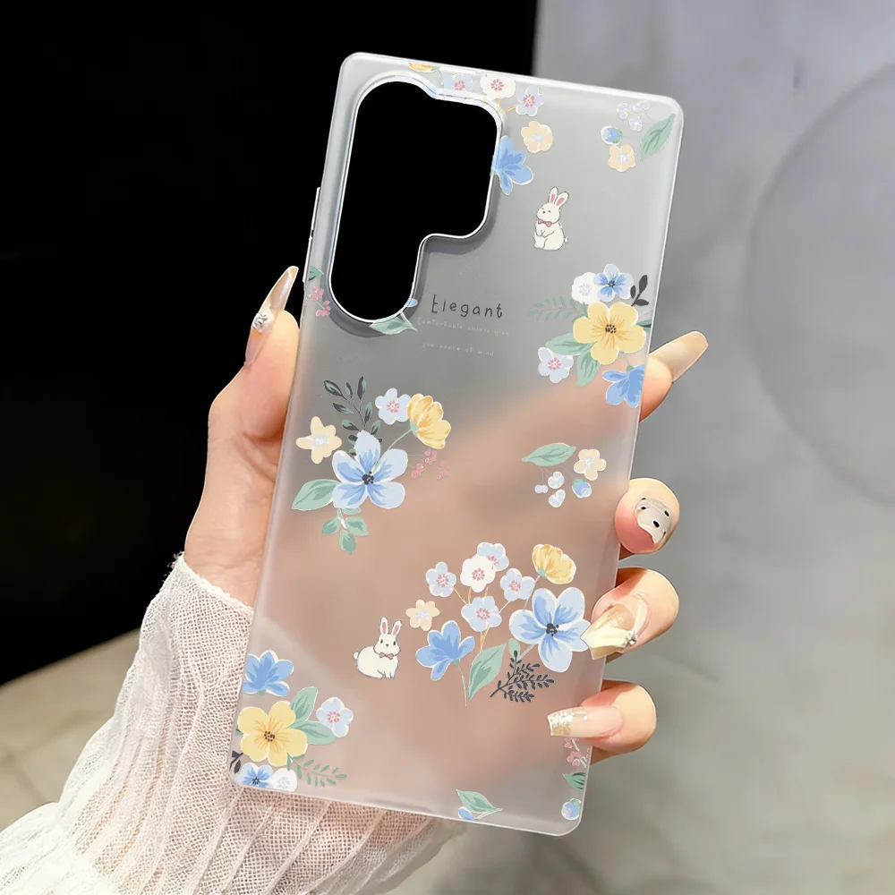 Matte White Clear Phone Case with Fresh Blue Flower Design
