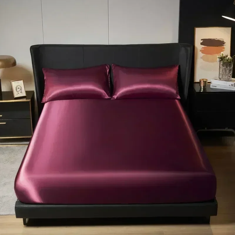 1pc Silk Satin Fitted Sheet Ice Silk Bed Cover Washed Silk Mattress Cover, Simmons Dust Cover, Comfortable and Soft /bed sheets 6