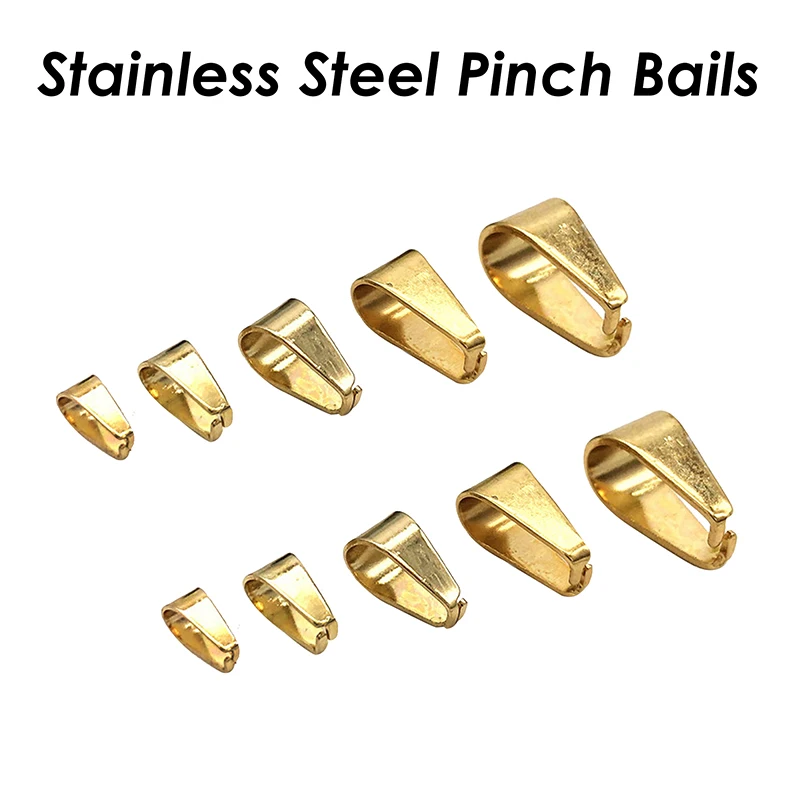 50 x Stainless Steel Pinch Bails For Jewelry Making Pendants Necklace Clip Clasps