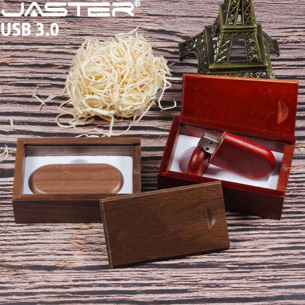 

JASTER Oval USB 3.0 Flash Drive 128GB High Speed Pretty Pen Drive with Wooden Box 64GB Creative Business Gift Memory Stick 32GB