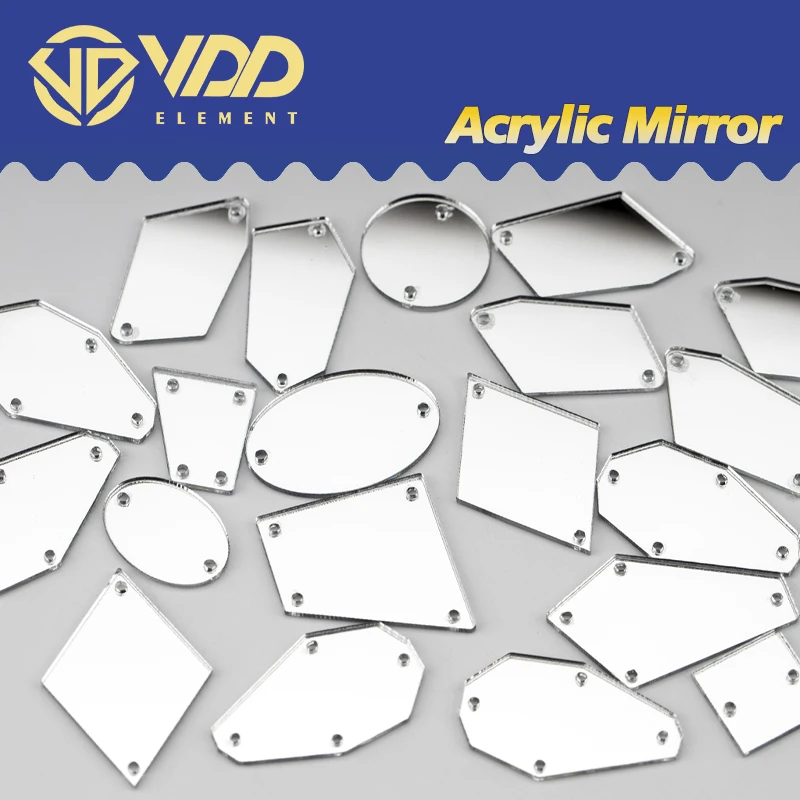 300 Piezas De Diamantes De Imitación Espejo Plateados - 3 Tamaños (9.5mm, 14.5mm, 19.5mm), 4 Agujeros Para Coser, Acrílico Reflectante