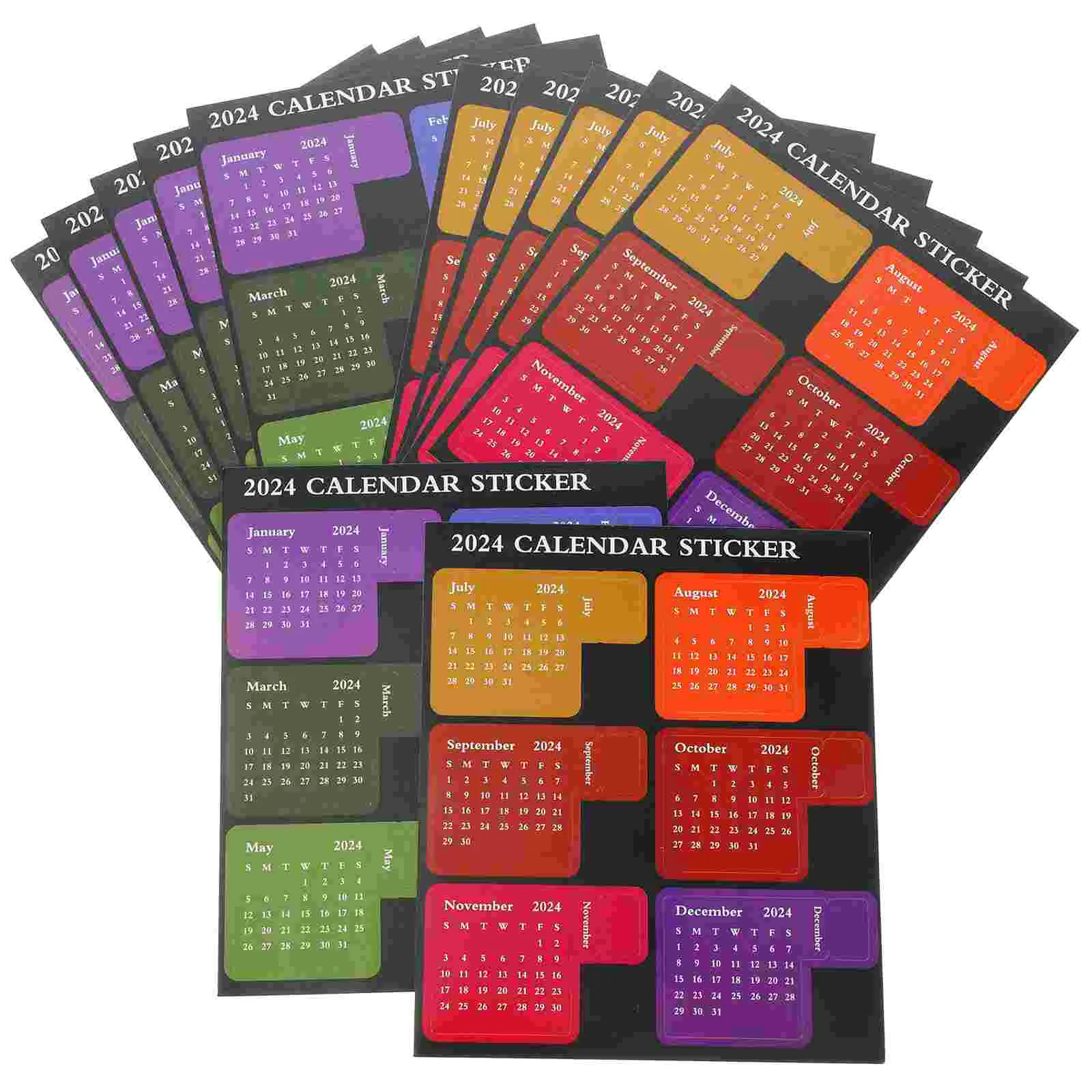 

12 Sheets 2024 Index Schedule Stickers Calendar Notebook Tabs Paper Self-adhesive Monthly Office Fridge