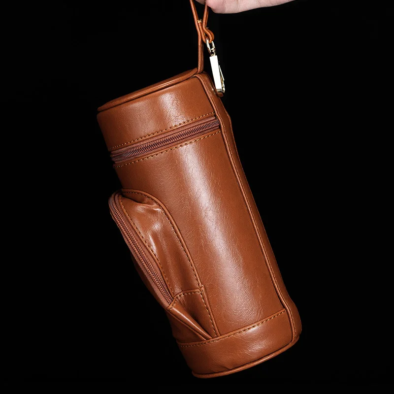 High Quality Large Capacity Multi-function Storage Cigar Tube Leather Material Sealed Humidor with Zipper & Pocket & Hygrometer