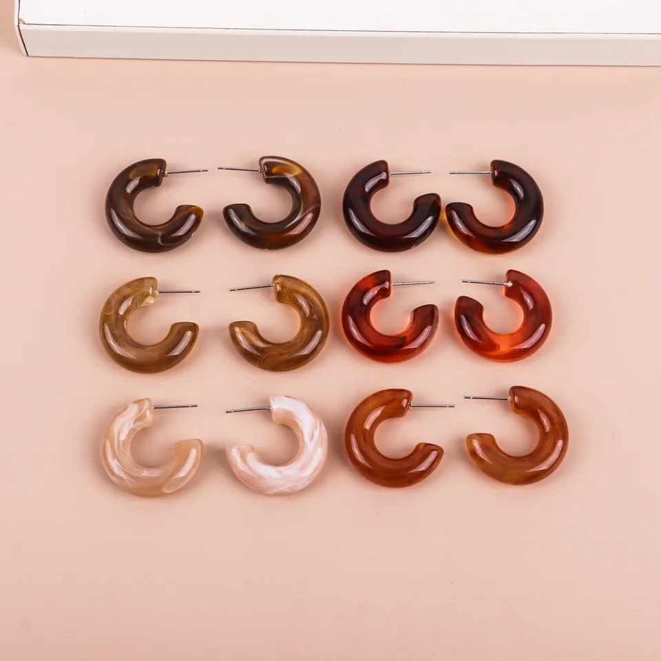 STANG Orecchino a Cerchio a Forma di C in Resina Trasparente per Le Donne Orecchino a Forma di Acrilico di Grande Spessore esagerato Orecchini Geometrici Carini