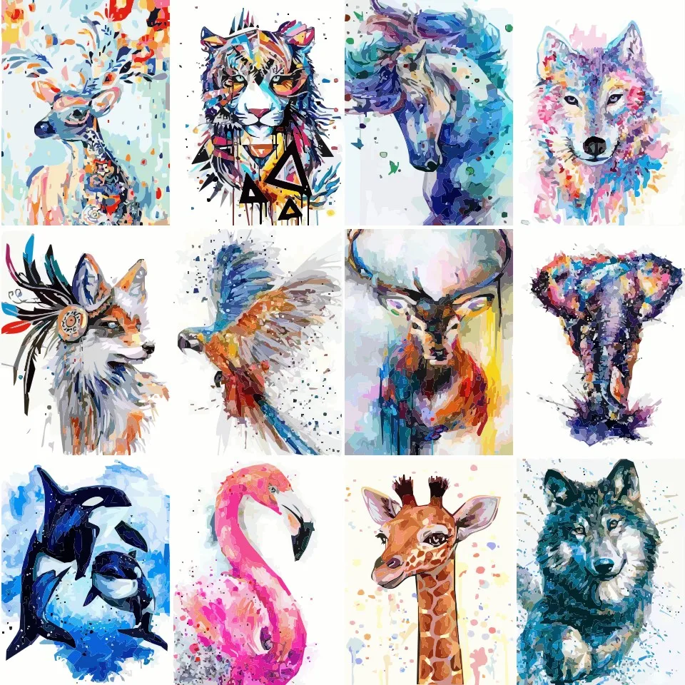 

DIY Color Paint By Numbers Animals Wolf Tiger On Canvas Wall Art Picture Acrylic Draw Oil Painting Handmade For Home Wall Decor