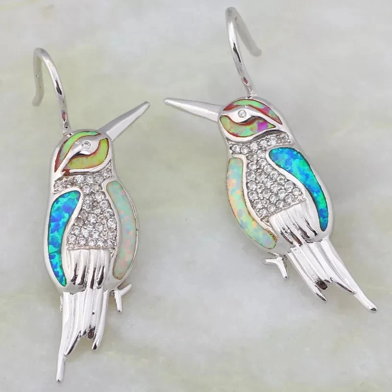 JLE110  Cute Birds New Design Women drop Earrings 925 sterling Silver Fashion Jewelry Blue Opal