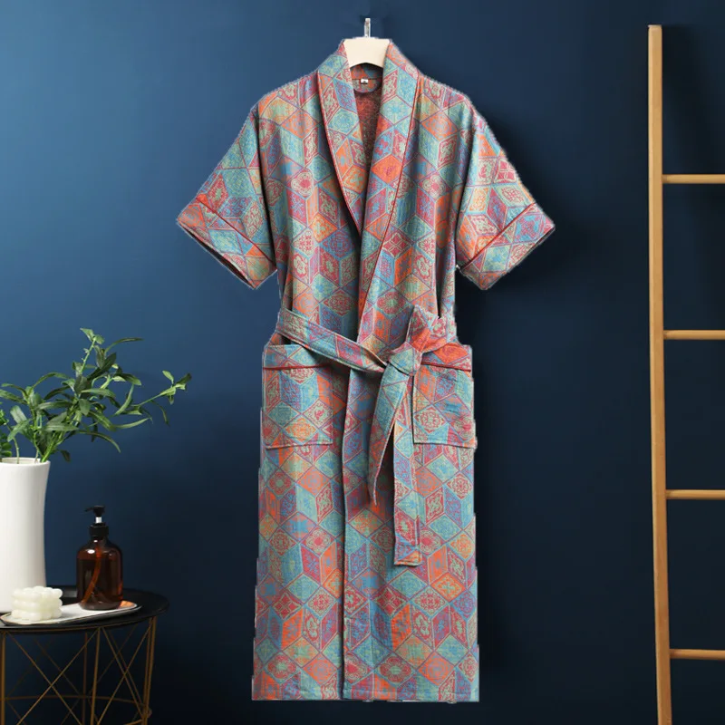

New Summer Men's Robe Soft Cotton Bathrobe Dark Grey Half Sleeve Solid Robe Big Size XL Fashion Elegant Kimono for Gentleman